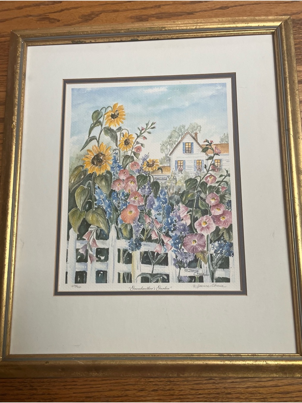 Signed Joanne Chase Watercolor Print Grandmother's Garden
Floral Cottage